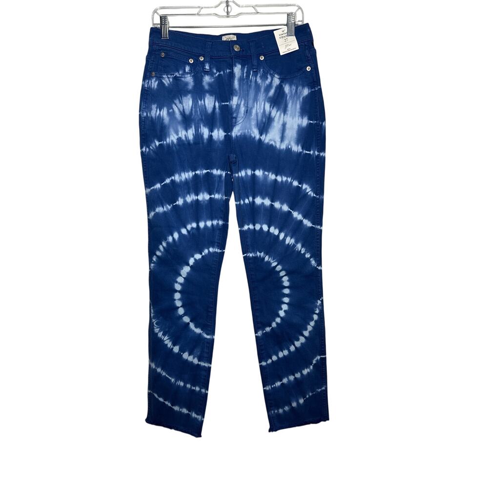 J crew 10 inch vintage‎ straight tie dye bleached raw hem jeans womens 27 boho